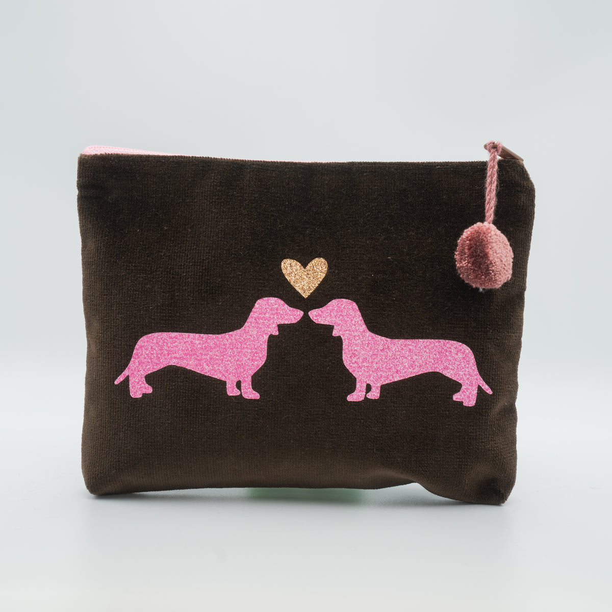 Samt-Kosmetiktasche medium "Dackelpaar"