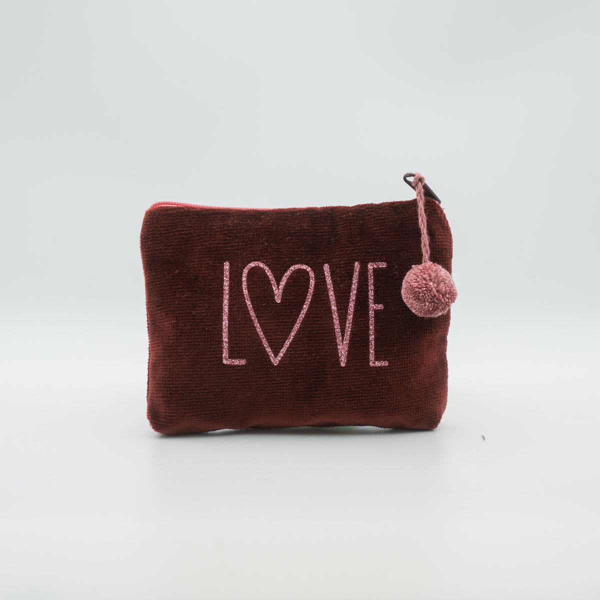 Samt-Kosmetiktasche mini "Love mit Herz"
