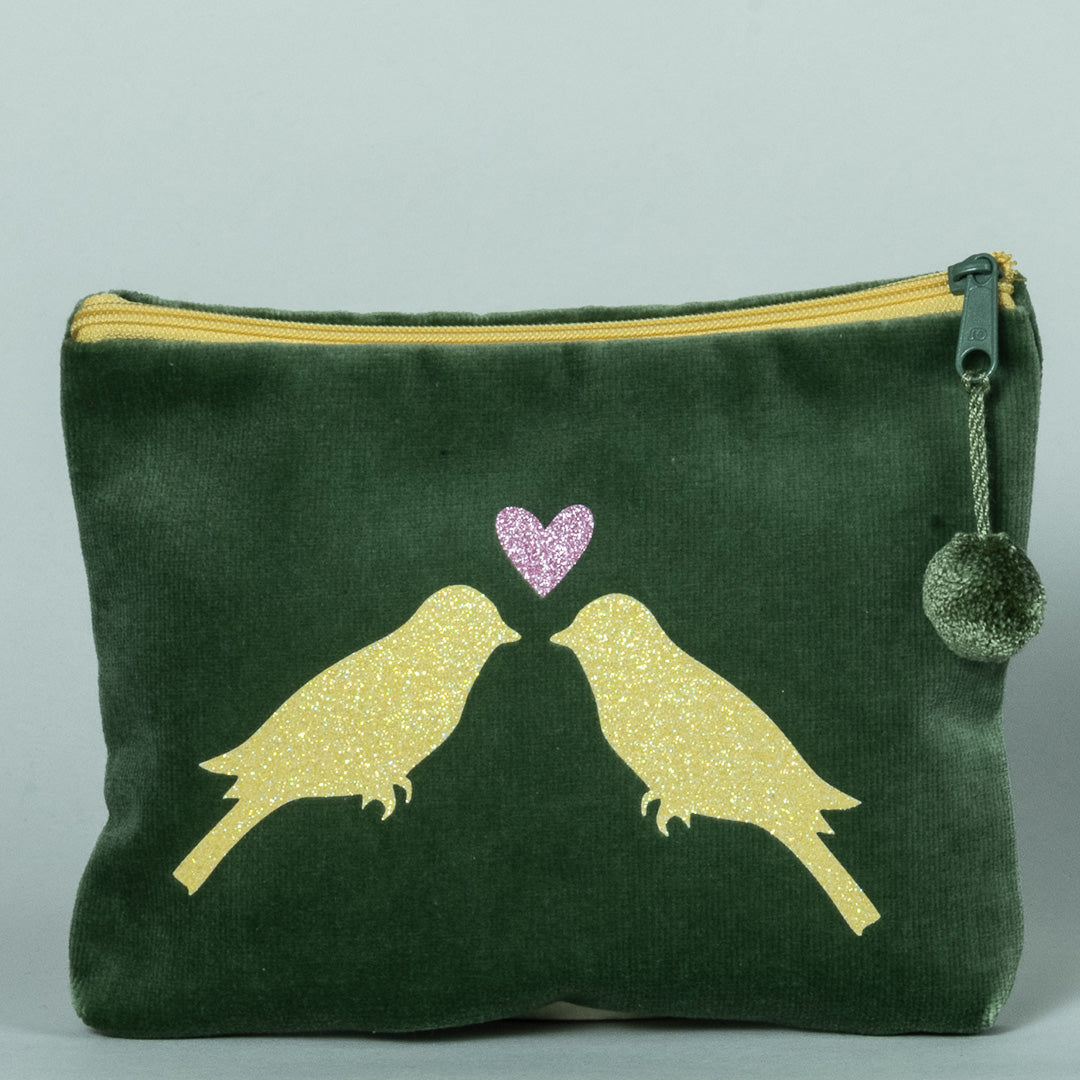 Samt-Kosmetiktasche medium "Vogelpaar"